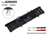 42Wh Battery for Asus B31N1911 11.55V 3 Cells