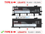 52.5Wh Battery for Lenovo L21L4P72 15.44V 4 Cells