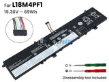 69Wh Battery for Lenovo L18M4PF1 15.36V 4 Cells